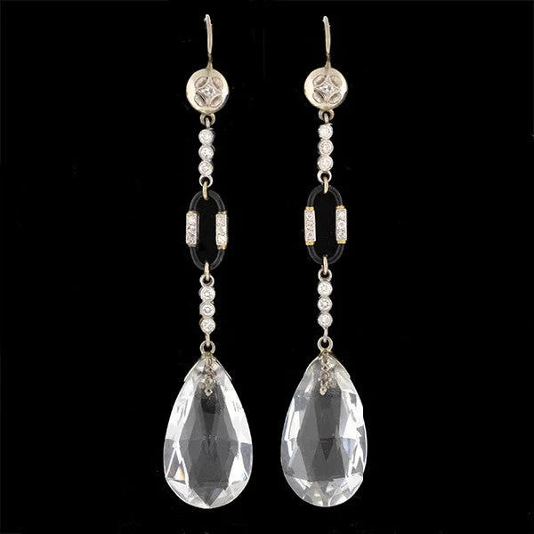 Best hoop earrings with sterling silver for an affordable and chic design-Art Deco 14kt Rock Quartz Crystal & Diamond Earrings