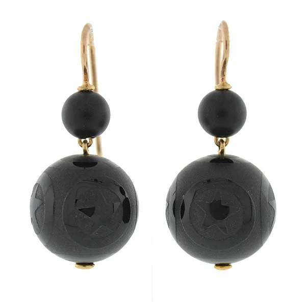 Best hoop earrings with stacked layers for a dimensional and bold look-Victorian 14kt Onyx Engraved Star Motif Earrings