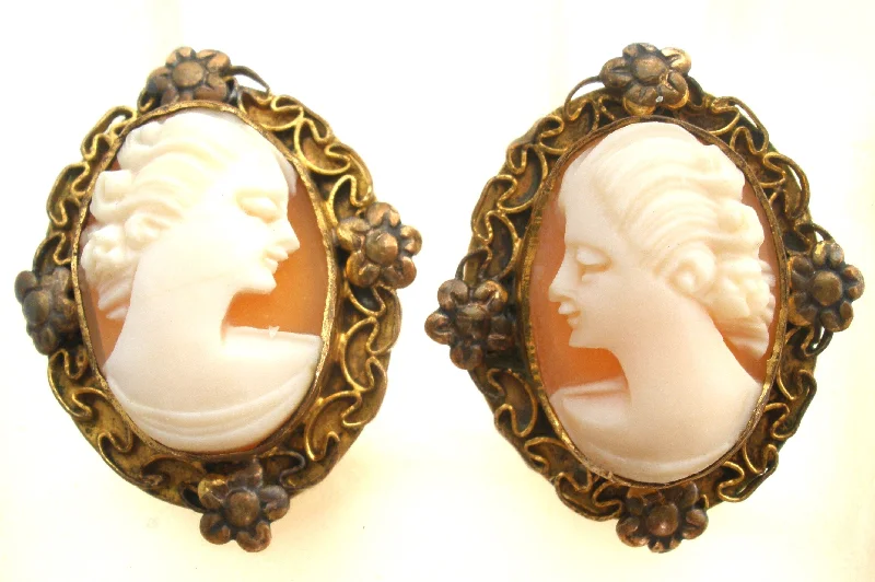 Hoop earrings with luxe velvet finishes for a rich and luxurious touch-12K Gold Filled Cameo Earrings Vintage