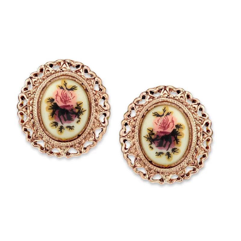 Small hoop earrings for a delicate and understated everyday wear-1928 Jewelry Manor House Pink & Purple Rose Flower Hearts Button Earrings