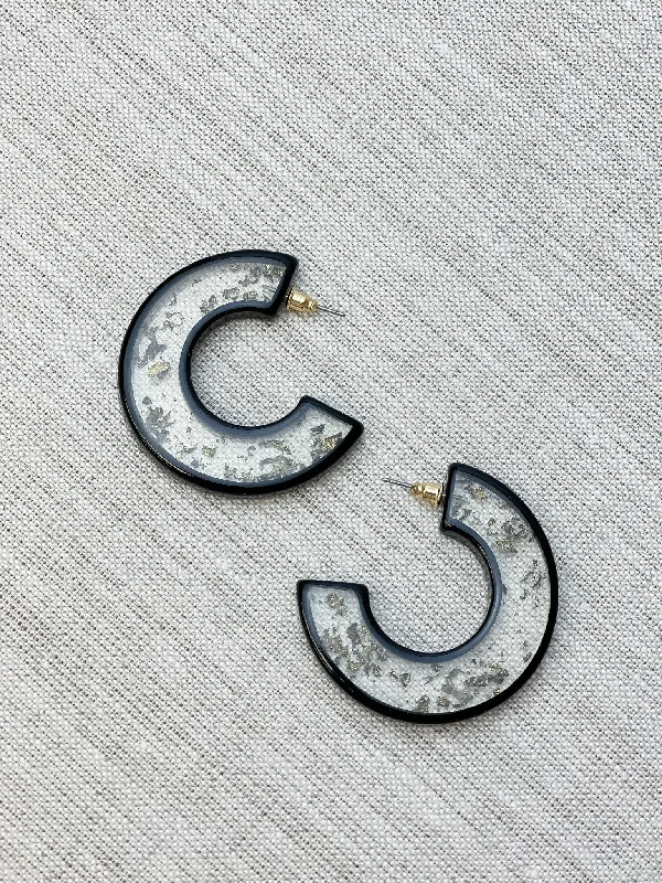 Hoop earrings with resin accents for a bold and colorful design-Black Gold Fleck Hoop Earrings