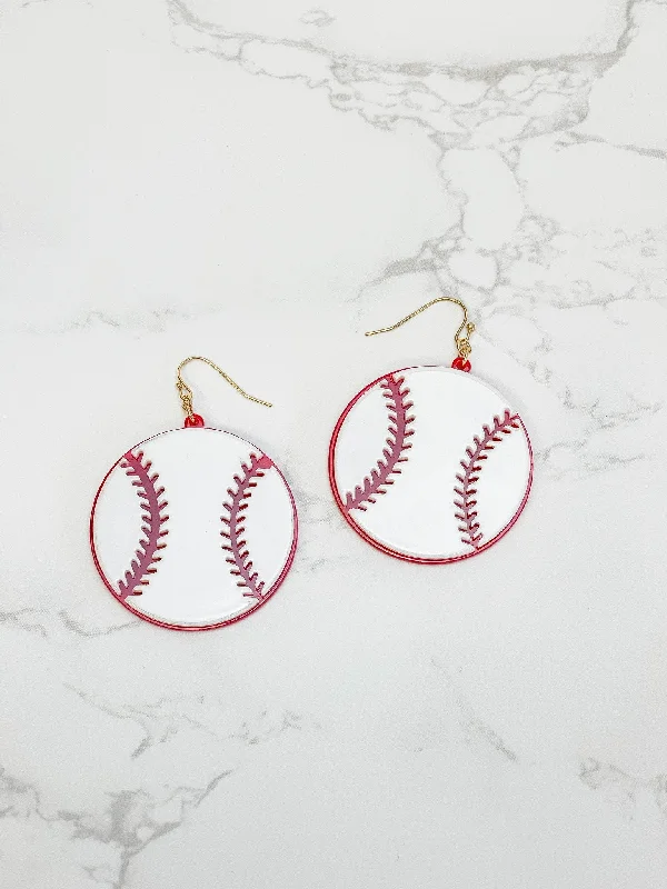 Hoop earrings with rhinestone-studded rims for a glamorous touch-Acrylic Baseball Dangle Earrings