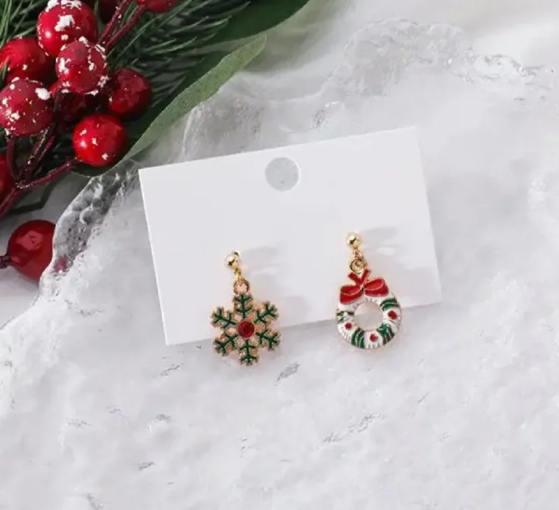 Hoop earrings with satin finishes for a smooth and elegant appearance-Adorable Christmas Snowflake and Wreath Earrings