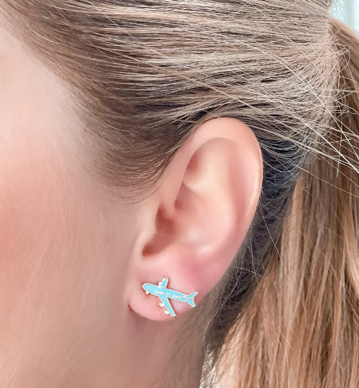 Hoop earrings with dangling charms for a playful and fun look-Airplane Signature Enamel Studs by Prep Obsessed