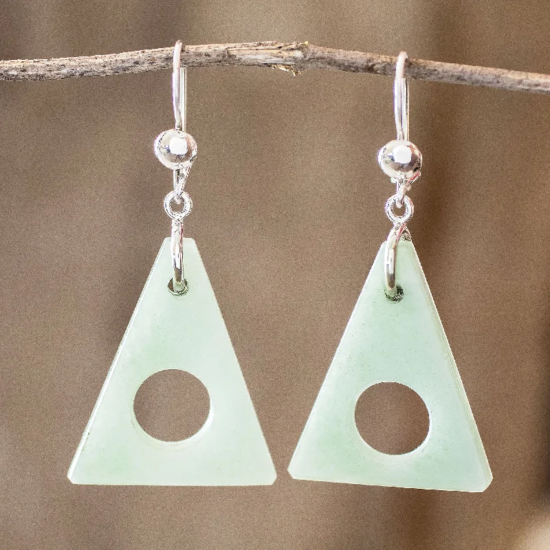 Best hoop earrings with crescent-shaped designs for a bold, moon-inspired style-Angularity in Light Green Light Green Jade Triangle Earrings