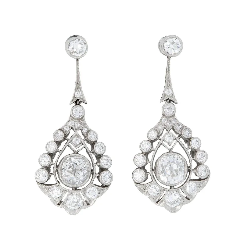 Hoop earrings with pearl accents for a chic and classic style-Art Deco Platinum Diamond Teardrop Dangle Earrings