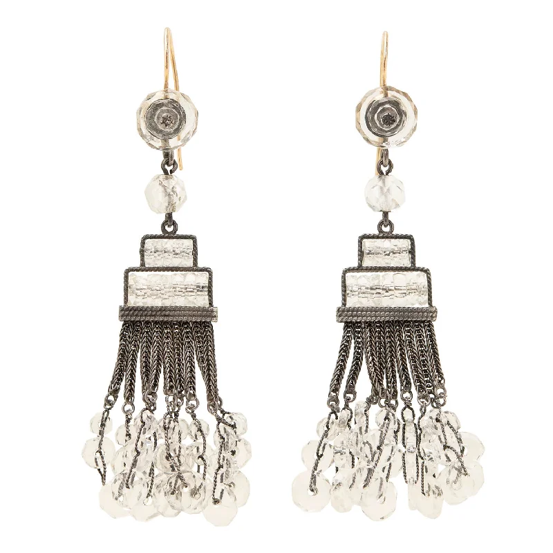 Hoop earrings with leather accents for a sleek and bold combination-Art Deco Sterling Silver Rock Quartz Crystal Chandelier Earrings