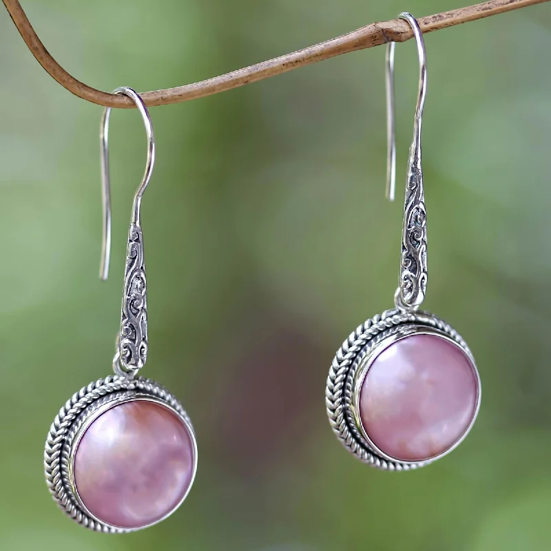 Hoop earrings with textured finishes for a vintage and classic style-Balinese Camellia Balinese Cultured Pink Pearl Dangle Earrings