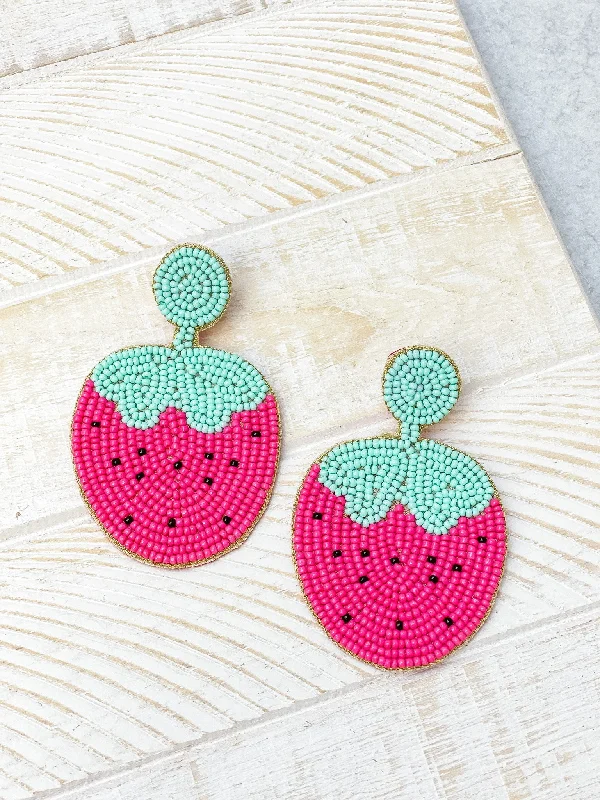 Best hoop earrings with turquoise stones for a bohemian-inspired vibe-Beaded Strawberry Dangles