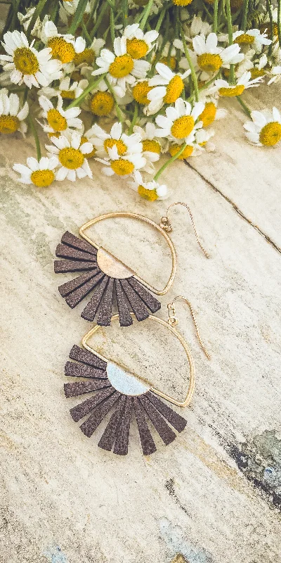 Hoop earrings with tortoiseshell designs for a chic and classic style-Beautiful Leather Sun Burst Earrings