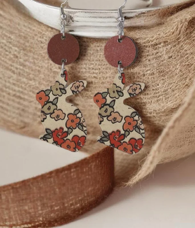 Hoop earrings with hearts for a sweet and romantic gesture-Beautiful Bunny Floral Wood Earrings