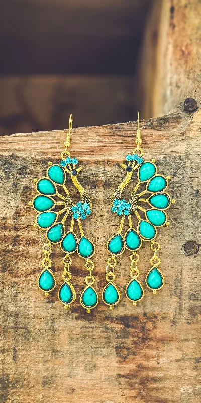 Hoop earrings with multi-tone finishes for a colorful and layered effect-Beautiful Turquoise Peacock Earrings