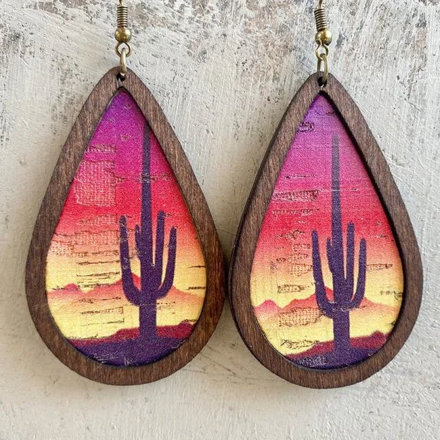 Hoop earrings with polished metal for a shiny and high-quality finish-Beautiful Wood and Cork Desert Sunrise Earrings