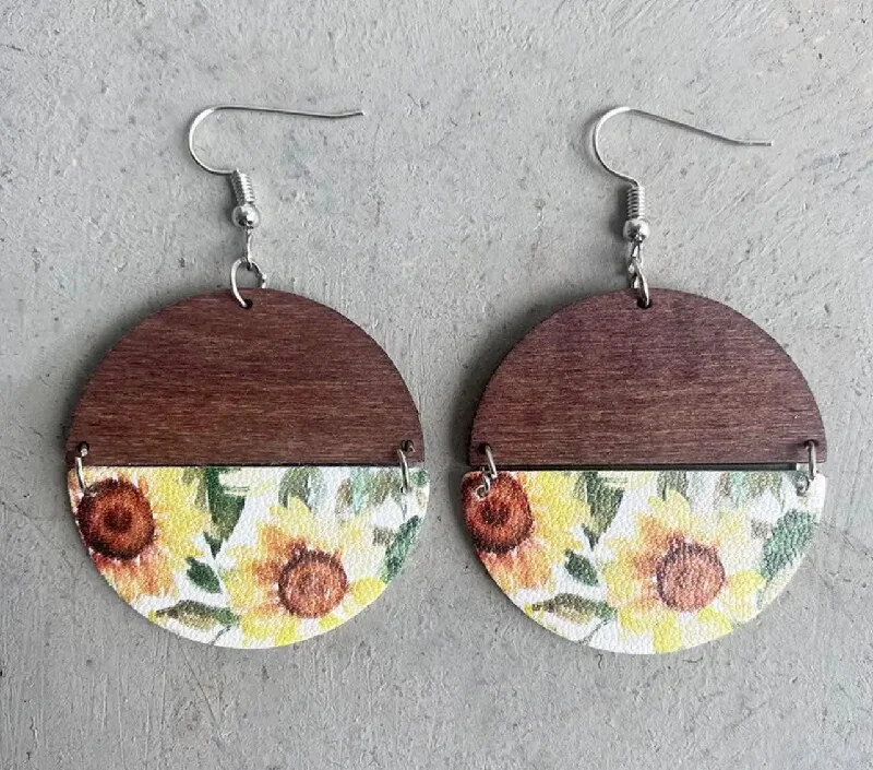 Hoop earrings with textured finishes for a vintage and classic style-Beautiful Wood Sunflower Earrings