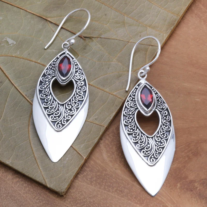 Hoop earrings with removable pendants for a versatile and customizable accessory-Beauty's Triumph Balinese Style Garnet Dangle Earrings