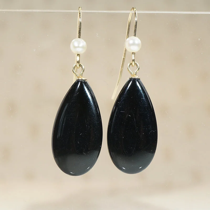 Hoop earrings with circle designs for a classic and timeless shape-Black Onyx & White Pearl Earbobs