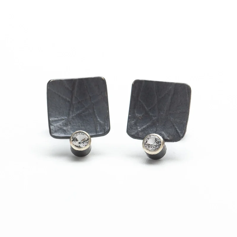 Best hoop earrings with gold-plated finishes for an affordable luxury vibe-Black Square Studs with tourmaline