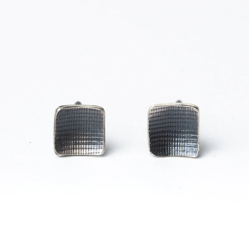 Hoop earrings with snake print designs for an edgy, wild appearance-Black Square  Studs