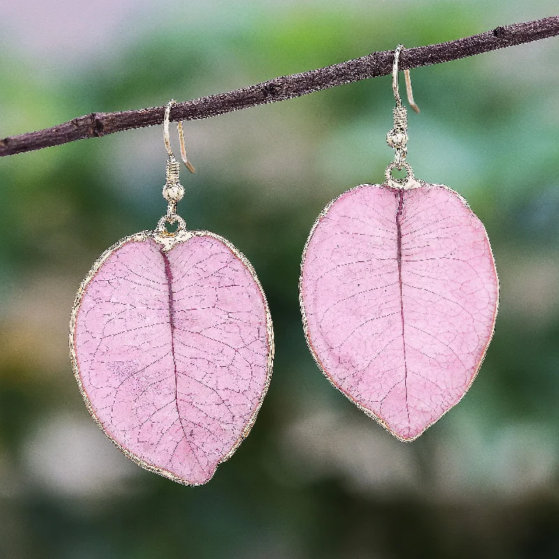 Hoop earrings with a chunky design for a bold and trendy statement-Bougainvillea Love in Pink Gold Accented Natural Flower Dangle Earrings in Pink