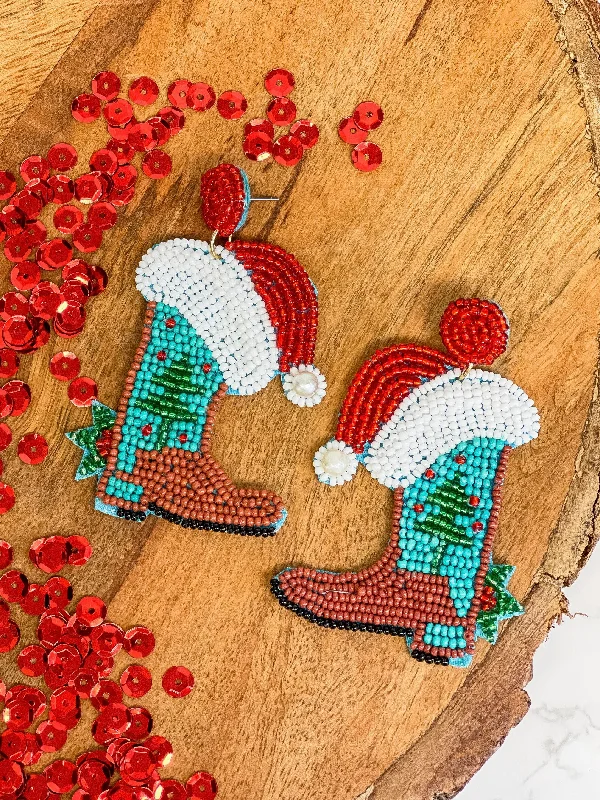 Best hoop earrings with gold for a luxurious and timeless look-Christmas Cowboy Boot Beaded Dangle Earrings