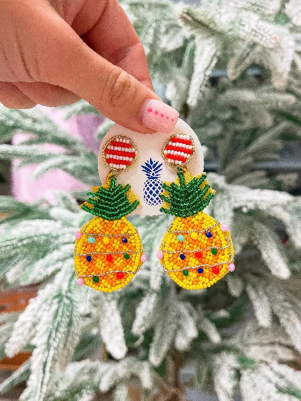 Best hoop earrings with crescent-shaped designs for a bold, moon-inspired style-Christmas Pineapple Beaded Dangle Earrings