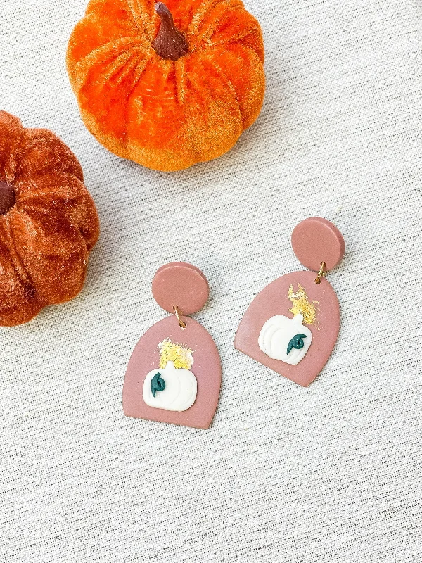 Hoop earrings with colorful beads for a fun and playful vibe-Metallic Pumpkin Clay Dangle Earrings - Blush