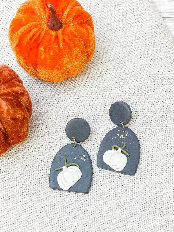 Best hoop earrings with geometric cuts for a sharp, modern appeal-Metallic Pumpkin Clay Dangle Earrings - Gray