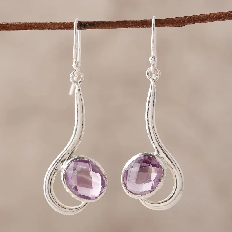 Hoop earrings with luxe velvet finishes for a rich and luxurious touch-Cool Sabarmati 8 Carat Amethyst and Polished Silver Dangle Earrings