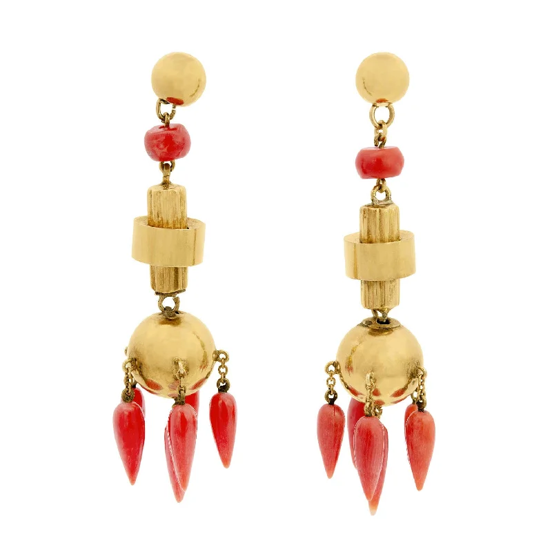 Hoop earrings with abstract shapes for an artistic and creative touch-Victorian 18K Natural Coral Chandelier Earrings