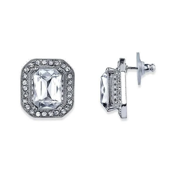 Best hoop earrings with twisted rope designs for a nautical-inspired style-1928 Jewelry Crystal Octagon Button Earrings