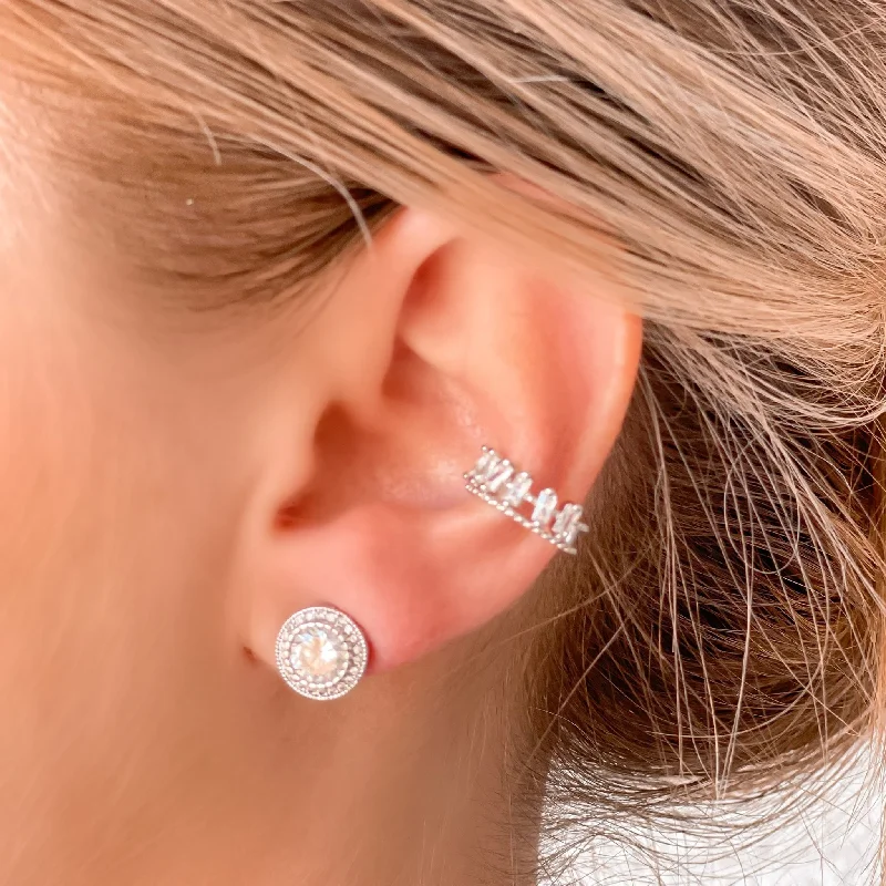 Best hoop earrings with braided leather for a rustic, stylish finish-Cubic Zirconia Baguette Ear Cuff - Silver