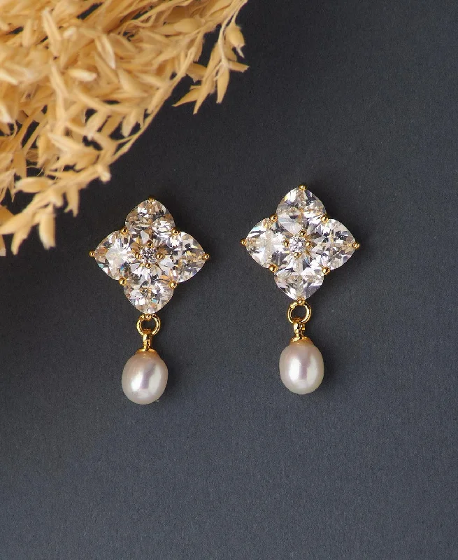 Hoop earrings with diamond-cut surfaces for added sparkle and shine-Delicate Stone Studded Pearl Earring