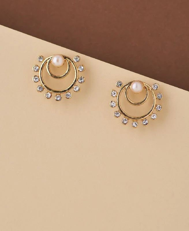 Hoop earrings with crescent moon shapes for a celestial and mystical appearance-Delicate Stone Studded Pearl Earring