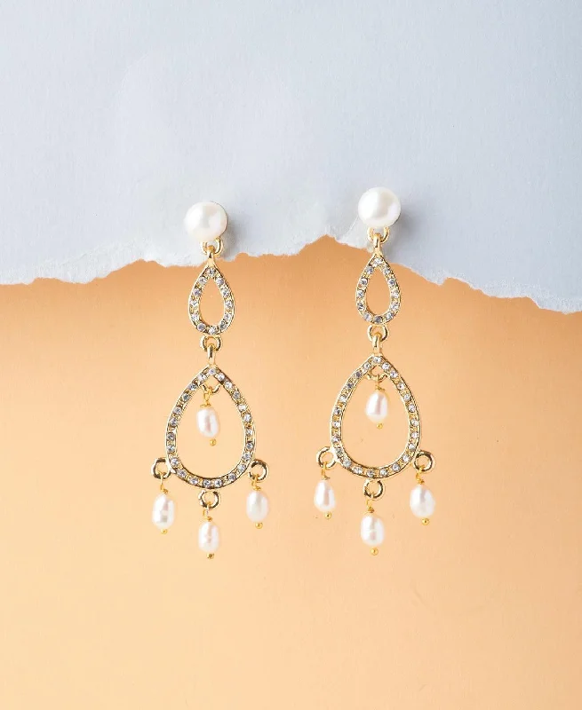 Best hoop earrings with snake-inspired designs for an edgy and fierce vibe-Delicate Stone Studded Pearl Hanging Earring