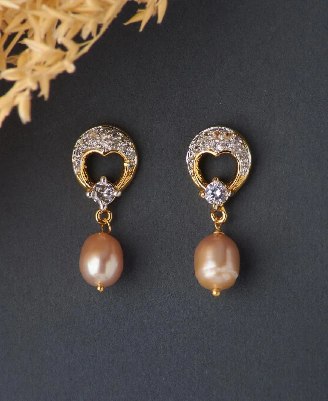 Hoop earrings with cut-out designs for a creative and lightweight effect-Delicate Stone Studded Pearl Hanging Earring