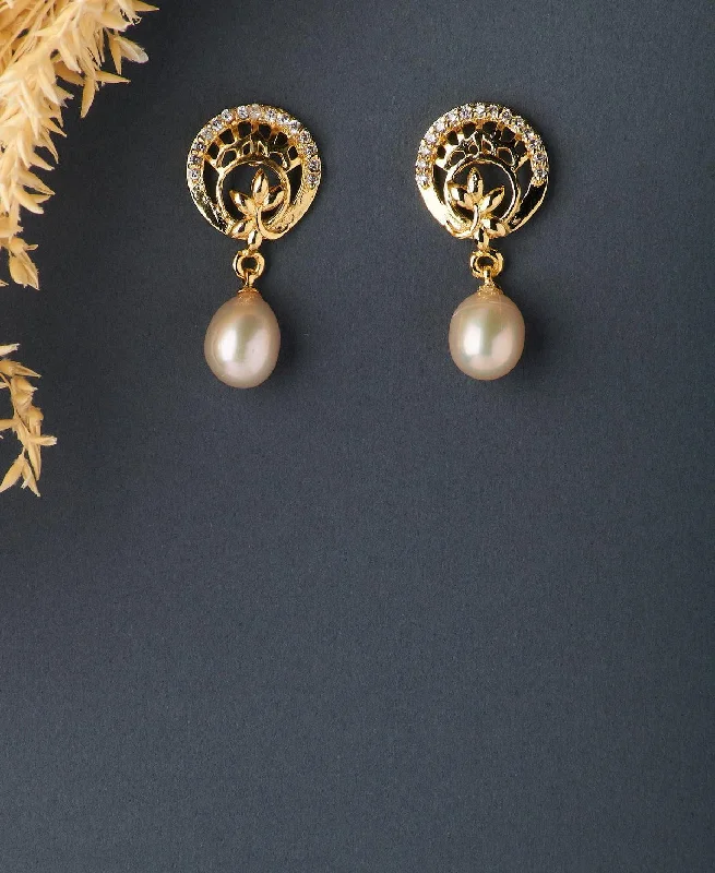 Best hoop earrings with floral designs for a feminine and delicate look-Delicate Stone Studded Pearl Hanging Earring