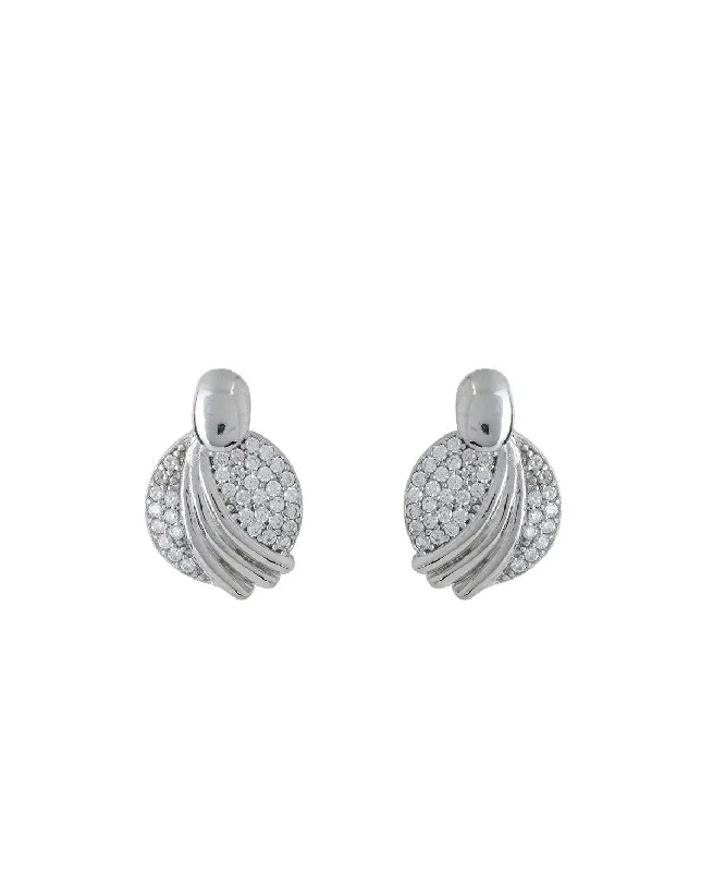 Best hoop earrings with custom engravings for a personalized and meaningful gift-Delicate Stone Studded Silver Earring