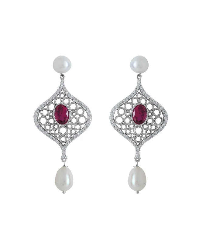 Hoop earrings with diamond-cut surfaces for added sparkle and shine-Delicate Stone Studded Silver Earring