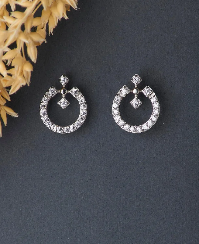 Hoop earrings with braided patterns for a detailed and textured finish-Delicate Stone Studded Silver Earring