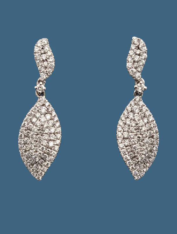 Hoop earrings with rhinestone embellishments for a glamorous and sparkling look-Diamond Dangle Leaf Earrings 14K White Gold