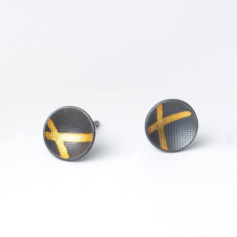 Best hoop earrings with geometric shapes for a modern and artistic appeal-Double Line Round Studs