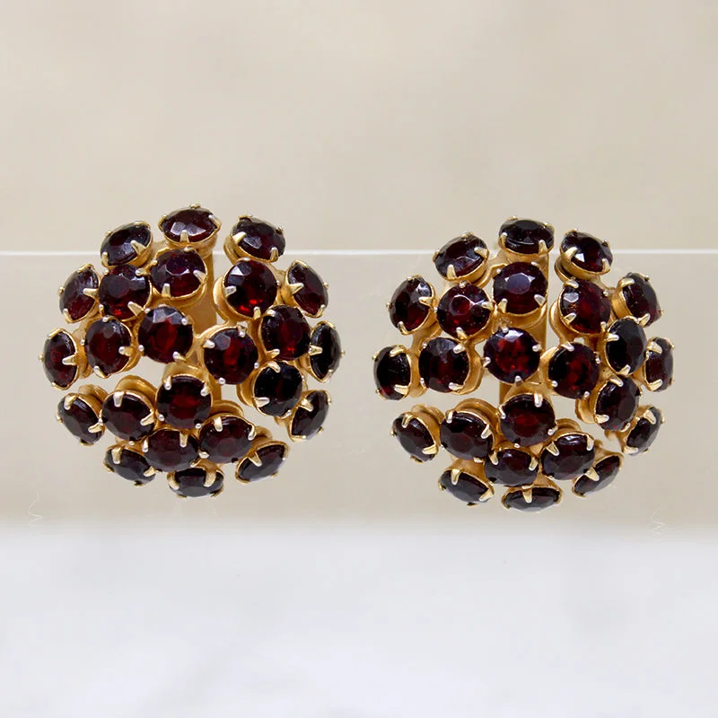 Hoop earrings with multi-tone finishes for a colorful and layered effect-Dynamic Red Rhinestone Dome Costume Earrings