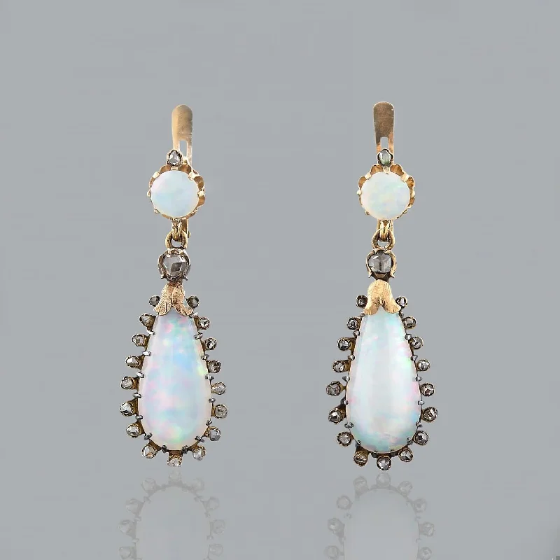 Hoop earrings with multi-tone finishes for a colorful and layered effect-Early Victorian 18k Opal and Diamond Dangle Earrings