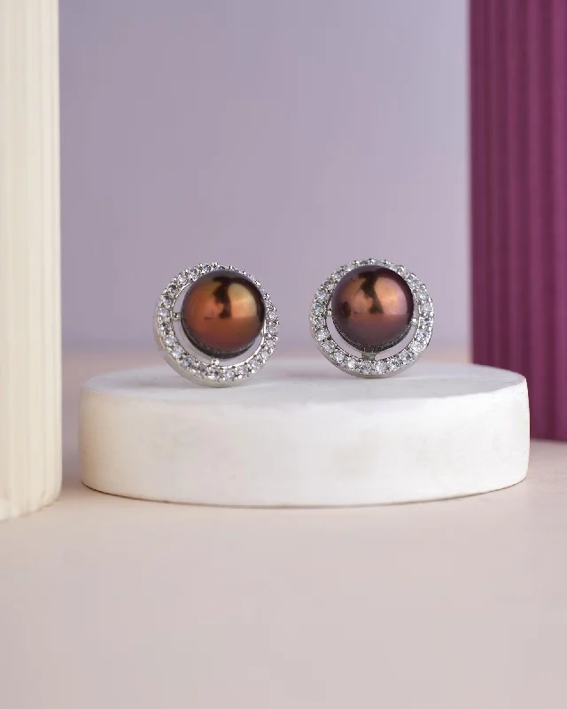 Best hoop earrings with asymmetrical designs for a fashion-forward, avant-garde look-Elegant Black Stud Pearl Earring