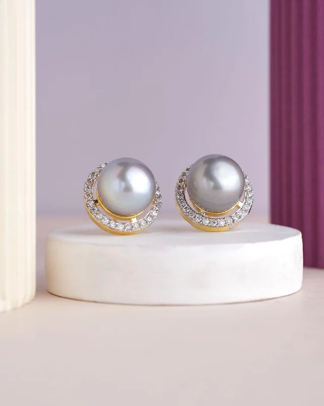 Best hoop earrings with Swarovski crystals for added sparkle and luxury-Elegant Grey Stud Pearl Earring