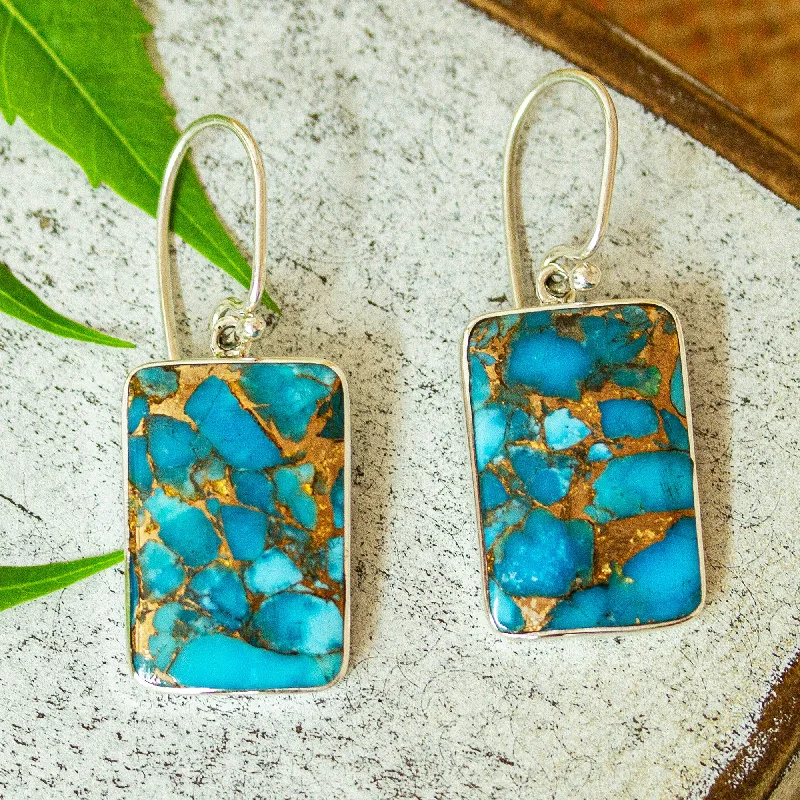 Best hoop earrings with cubic zirconia for a budget-friendly, dazzling look-Elegant Skies Taxco Composite Turquoise Dangle Earrings from Mexico