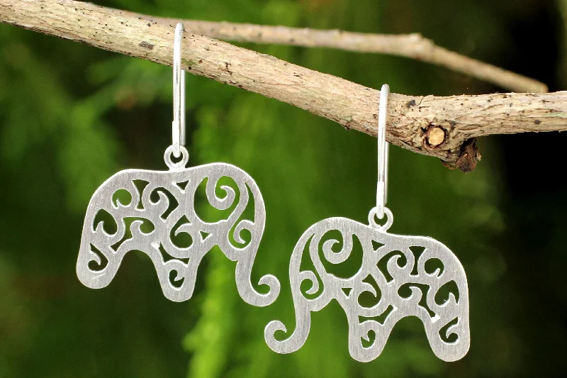 Best hoop earrings with detachable studs for a versatile and adjustable accessory-Elephant Arabesque Handcrafted Sterling Silver Thai Elephant Earrings