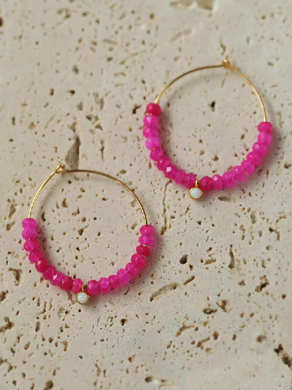 Hoop earrings with a matte finish for a sleek and sophisticated appearance-Enchanting Dragon Fruit Hued Beads Opal Earrings