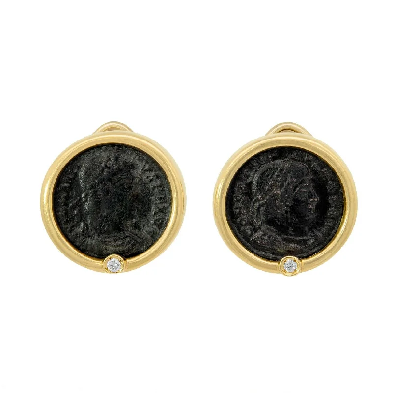 Hoop earrings with diamond-cut surfaces for added sparkle and shine-Estate Italian 18k Diamond "Constantine the Great" Roman Coin Earrings