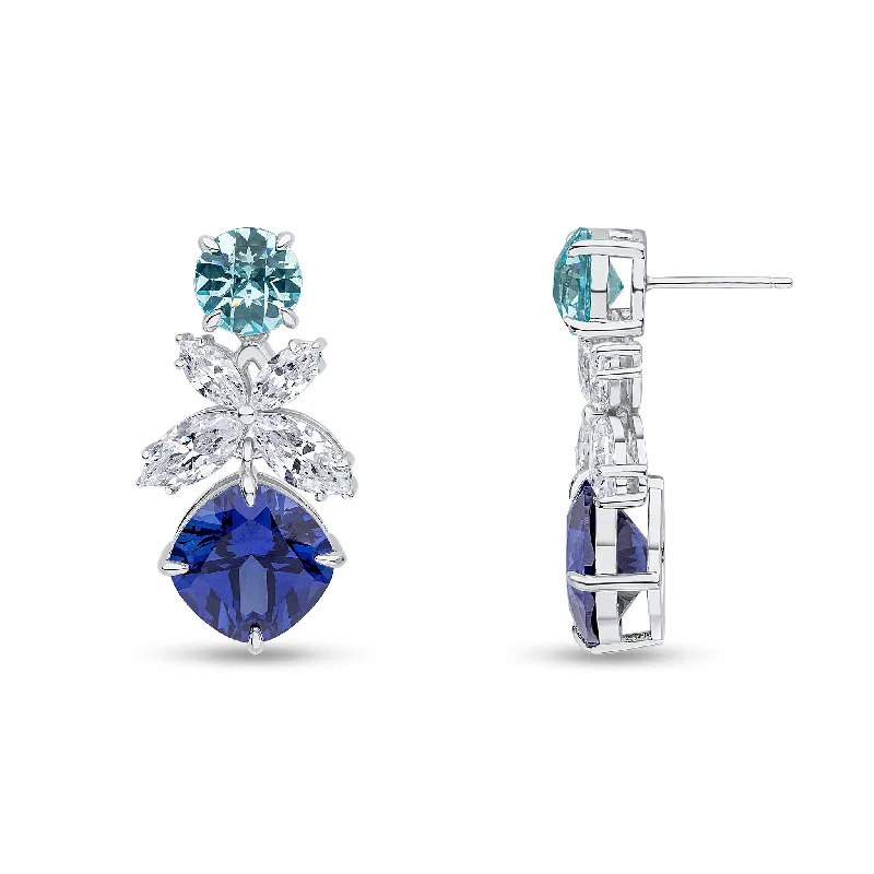 Best hoop earrings with geometric pendants for a modern, chic appeal-Esther Earrings (Aqua/Sapphire)